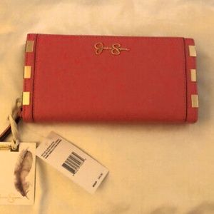 Jessica Simpson Isabelle Large Frankie Faux Leather Wallet Sun Kissed Coral NWT